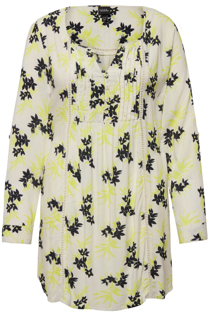 Ulla Popken - Dames - Lange tuniek strikbandje tuniek-halslijn lange mouwen - Off-white - Maat 50+