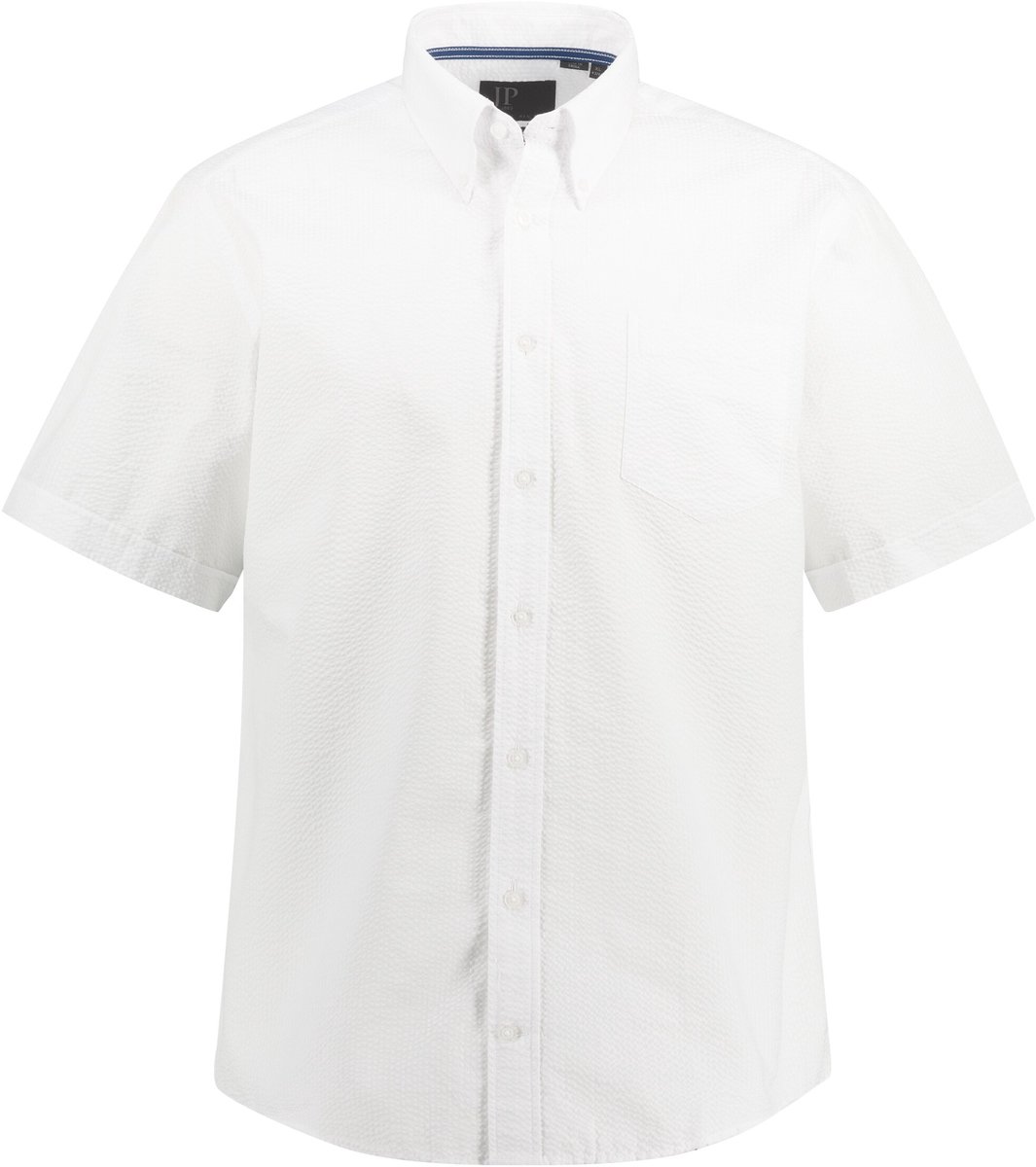 JP 1880 - Heren - Seersucker overhemd halve mouwen buttondown kraag modern fit - Sneeuwwit - Maat 4XL