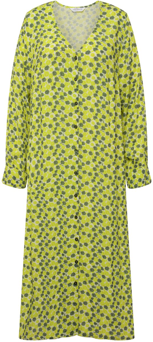 Studio Untold - Dames - Maxi-jurk A-lijn all-over print V-hals knoopsluiting - Saliegroen - Maat 42+