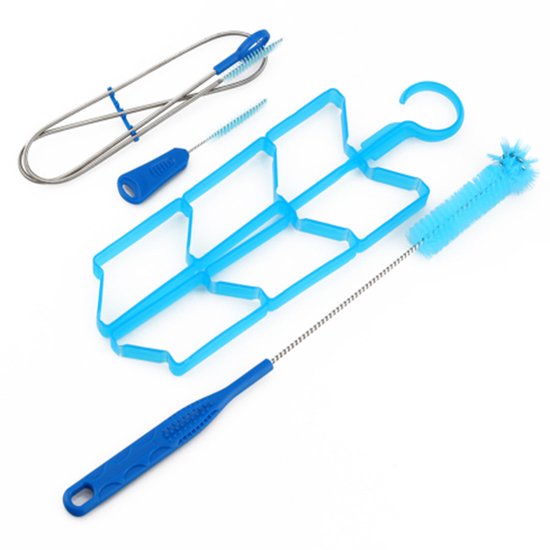 Kit de nettoyage pour sac à eau - Set multifonctionnel universel 4 en 1 pour réservoir d'eau avec brosse longue flexible, petite et grande brosse et crochet pliable