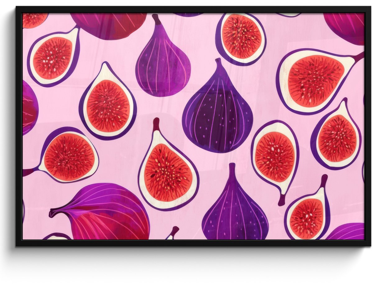 FrameYourWall Poster in lijst - Fotolijst 120x80 cm - Posters - Vijgen - Roze - Paars - Posterlijst zwart - Decoratie - Wanddecoratie woonkamer - Muurdecoratie slaapkamer