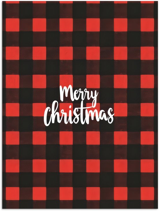 Poster 90x120 cm - Geruit - Rood - Tekst - Christmas - Posters - Kamer decoratie - Wanddecoratie woonkamer - Muurdecoratie slaapkamer