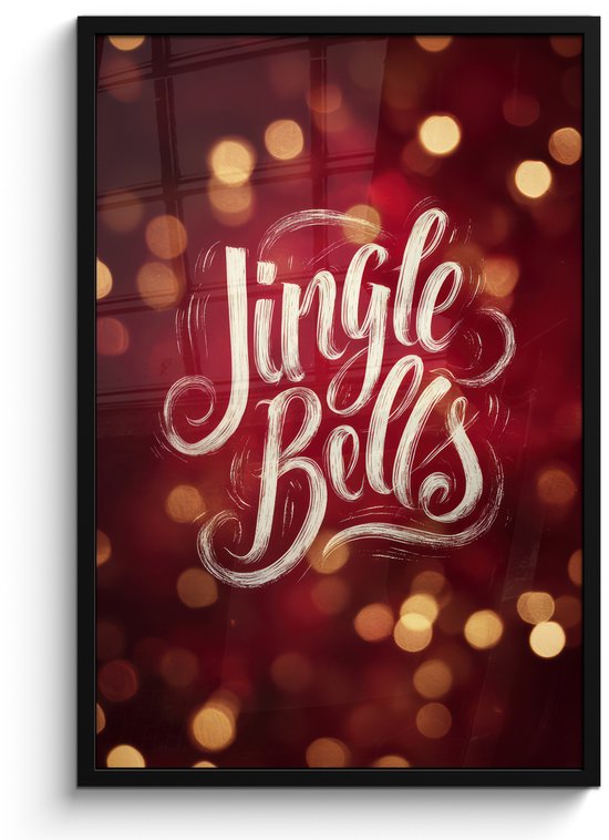 Poster in lijst - Fotolijst 60x90 cm - Posters - Jingle - Bells - Kerst - Rood - Posterlijst zwart - Decoratie - Wanddecoratie woonkamer - Muurdecoratie slaapkamer - Kerstversiering - Kerstdecoratie voor binnen - Kerstmis