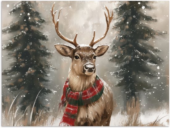 Poster 40x30 cm - Winter - Bos - Rendier - Donker - Posters - Kamer decoratie - Wanddecoratie woonkamer - Muurdecoratie slaapkamer