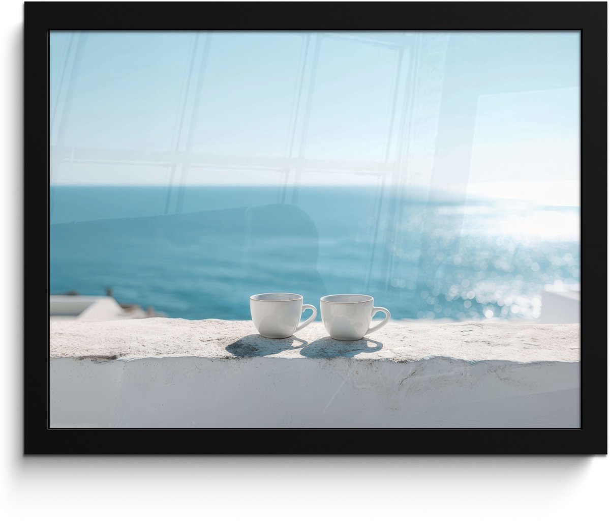 FrameYourWall Poster in lijst - Fotolijst 40x30 cm - Posters - Zee - Koffiekopjes - Zomers - Posterlijst zwart - Decoratie - Wanddecoratie woonkamer - Muurdecoratie slaapkamer