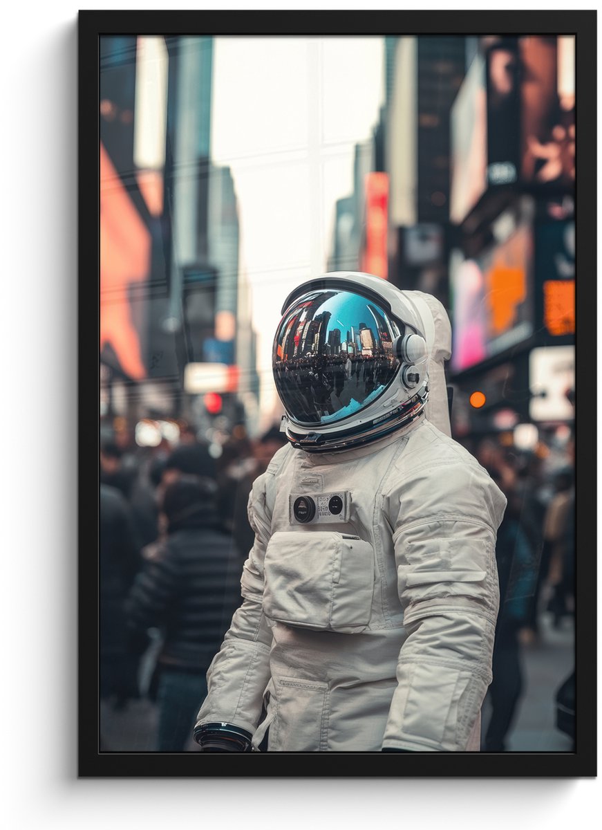 FrameYourWall Poster in lijst - Fotolijst 40x60 cm - Posters - Stad - Mensen - Astronaut - Wit - Posterlijst zwart - Decoratie - Wanddecoratie woonkamer - Muurdecoratie slaapkamer