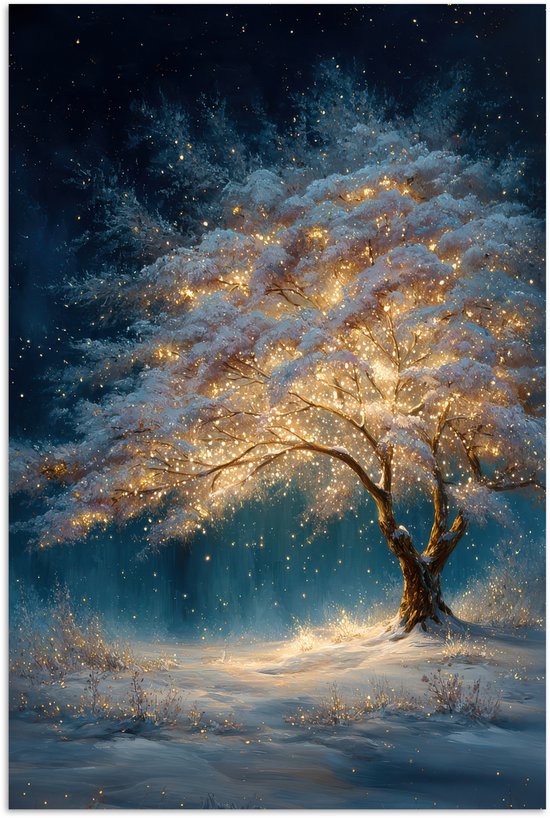 Poster 40x60 cm - Levensboom - Nacht - Donker - Blauw - Posters - Kamer decoratie - Wanddecoratie woonkamer - Muurdecoratie slaapkamer