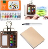 Kit De Voyage Aquarelle Mini 2026 - Palette En Bois Avec Couleurs, Pinceaux Et Carnet - Portable Et Complet