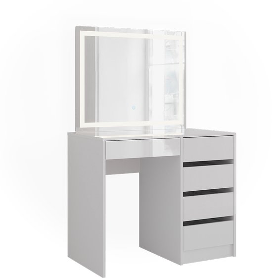 Aankoop kaptafel Charlotte in wit krukje LED-lampje