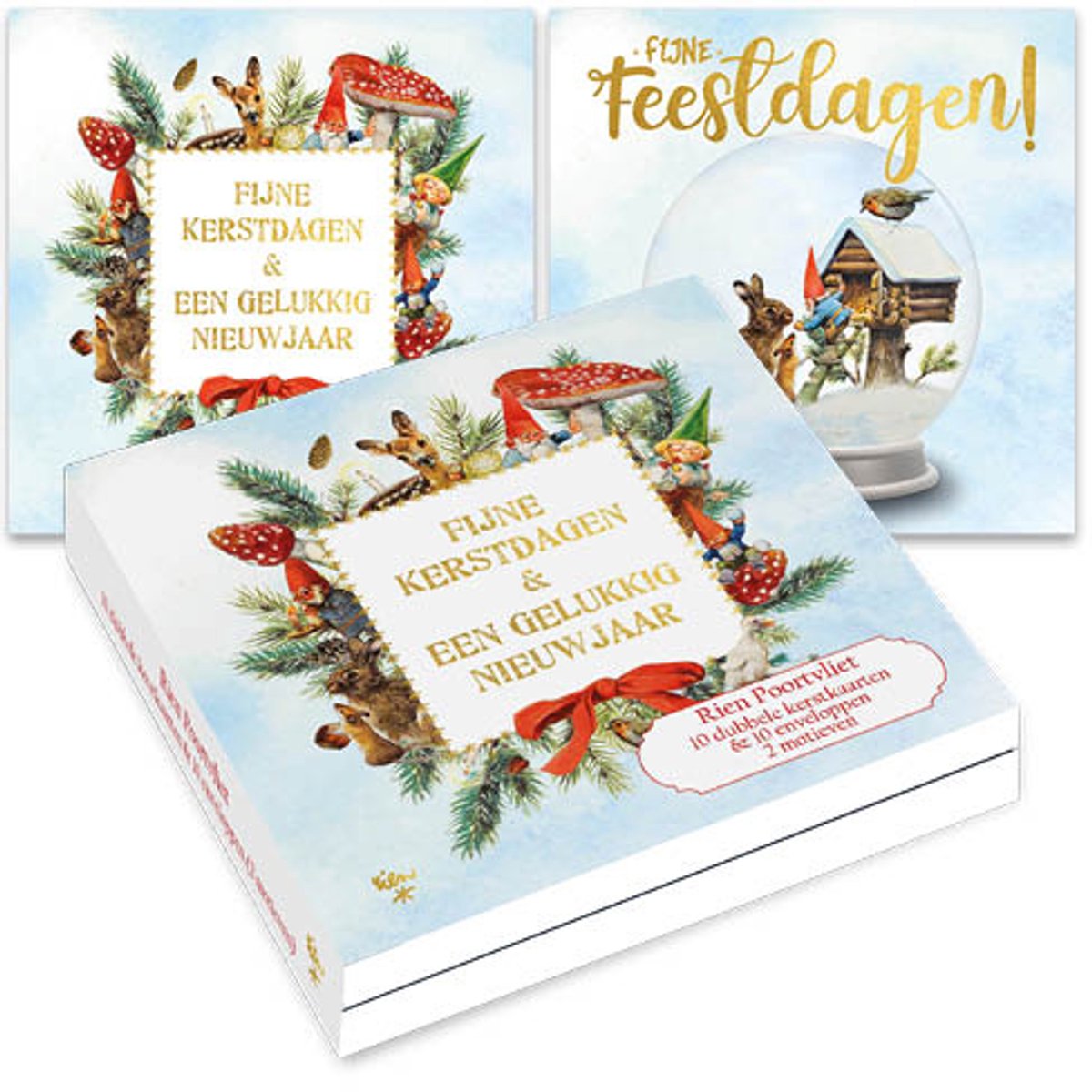 Rien Poortvliet kabouter kerstkaartenmapje - Sneeuwbol vogelhuis - Collage