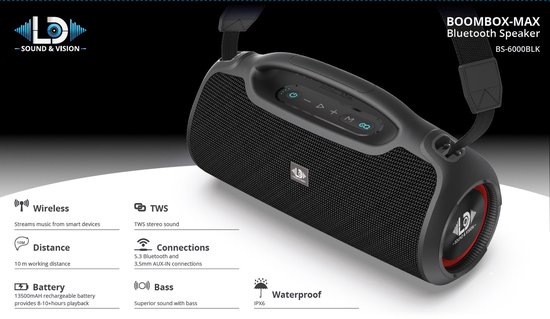 Bluetooth Boombox-Max LD Sound & Vision BS-6000BLK — afbeelding 4