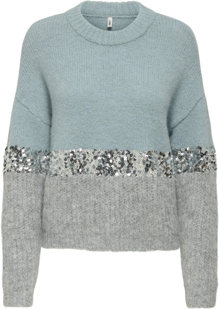 Only Trui Onlmaine Life Ls Sequin Block O-nec 15358399 Arona/sliver Seq Dames Blauw