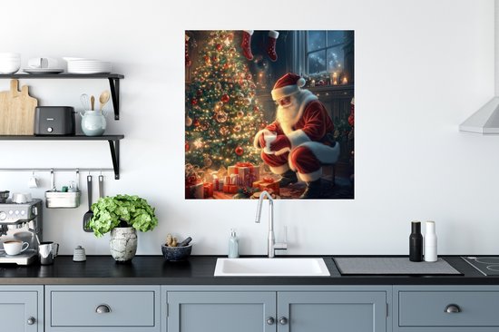 Muurstickers - Sticker Folie - Kerstman - Haard - Donker - 50x50 cm - Plakfolie - Muurstickers Kinderkamer - Zelfklevend Behang - Zelfklevend behangpapier - Stickerfolie