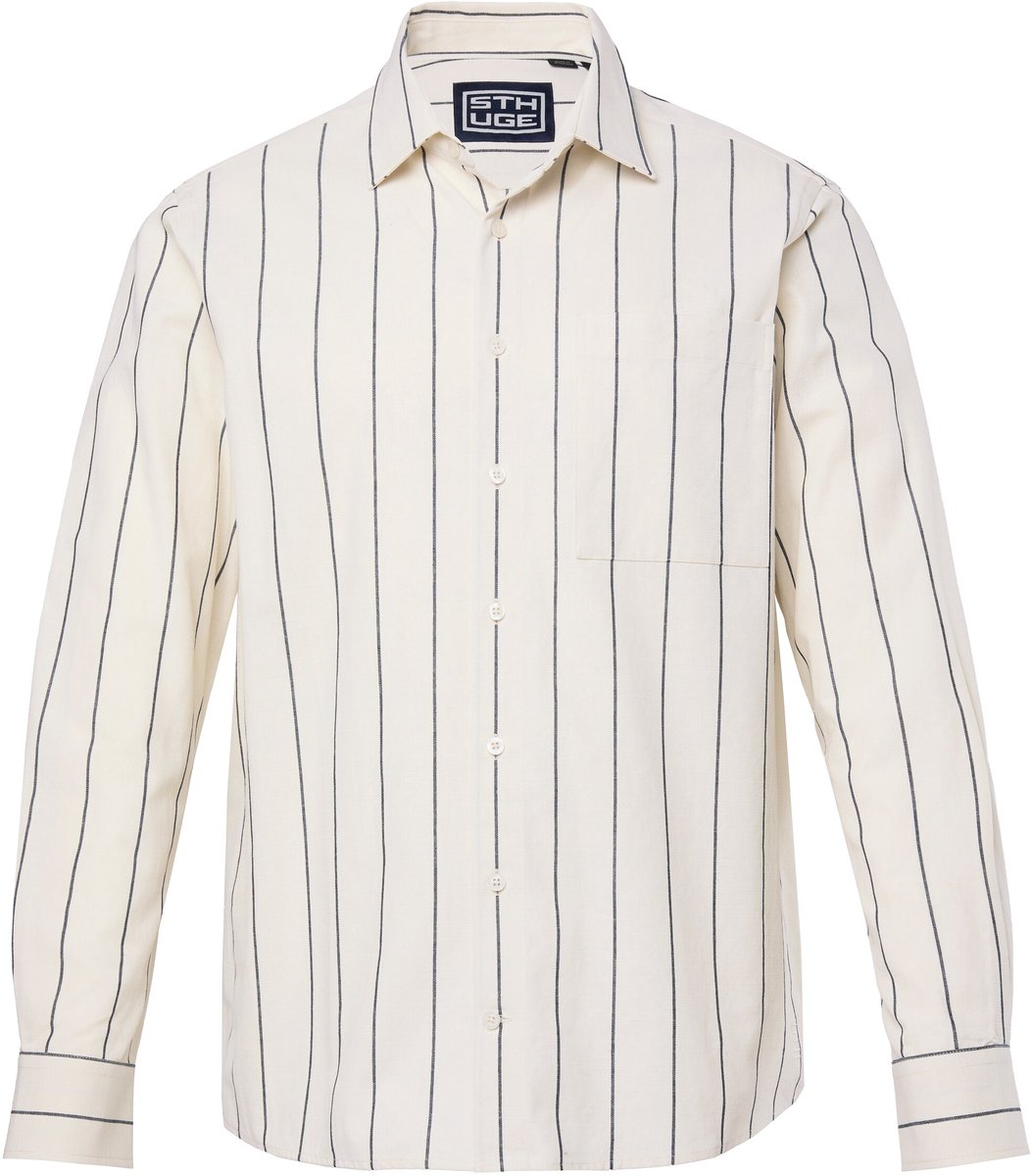 STHUGE - Heren - Gestreept overhemd lange mouw boxy fit - Off-white - Maat 8XL