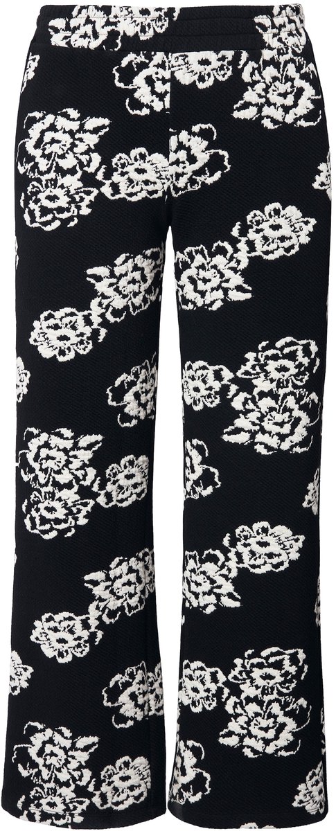 MIAMODA - Dames - Broek bloempatroon elastische tailleband - Zwart - Maat 56