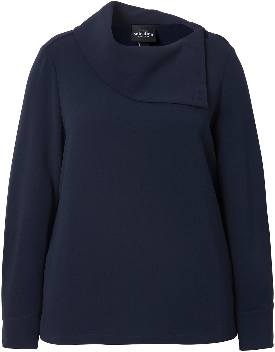 Ulla Popken - Dames - Acetaat blouse asymmetrische overhemdkraag lange mouwen - Donkermarine - Maat 54+