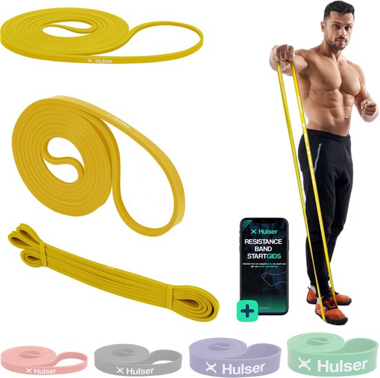 Hulser Resistance band 2 tot 7 kg - 104 / 208 cm - Met digitale startgids - Weerstandsband voor pull up - Fitness weerstandband - Stretch elastiek - Bands - Power band weerstandselastiek - Geel