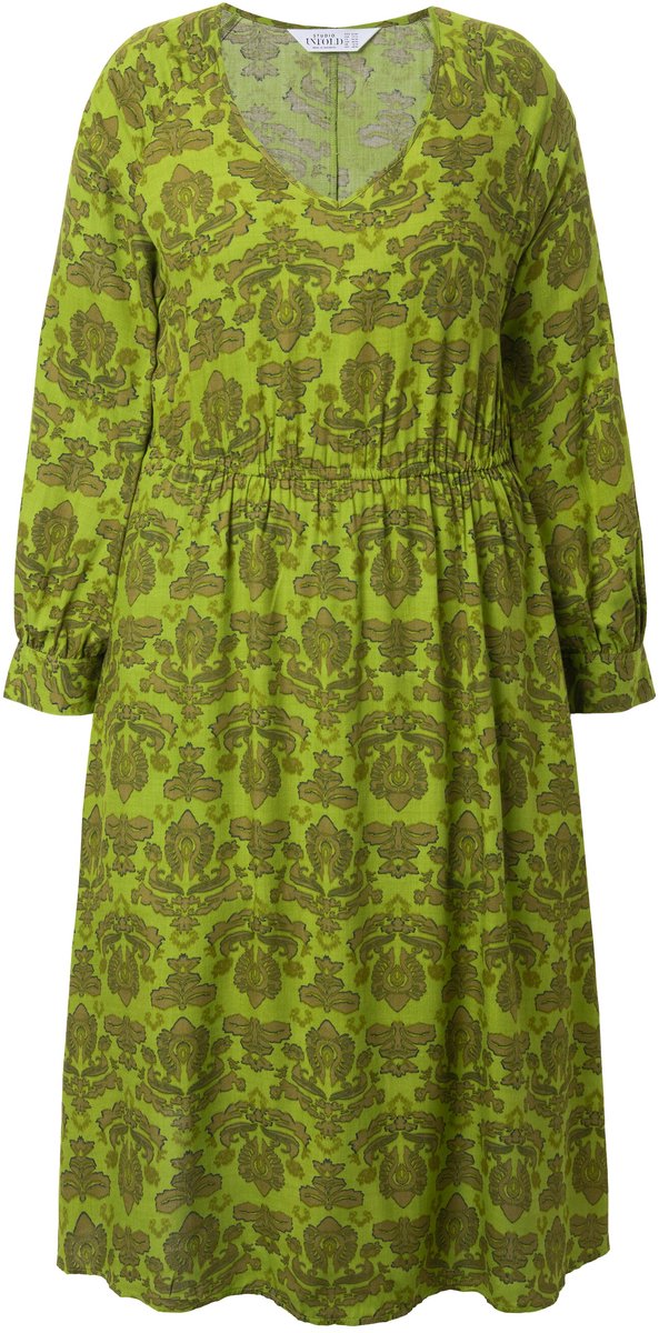 Studio Untold - Dames - Midi-jurk A-lijn paisley elastische tailleband - Erwtengroen - Maat 54+