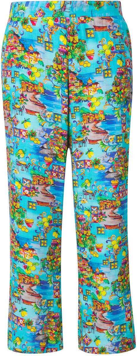 MIAMODA - Dames - Broek wijde rechte pijpen eilandmotief - Babyblauw - Maat 58