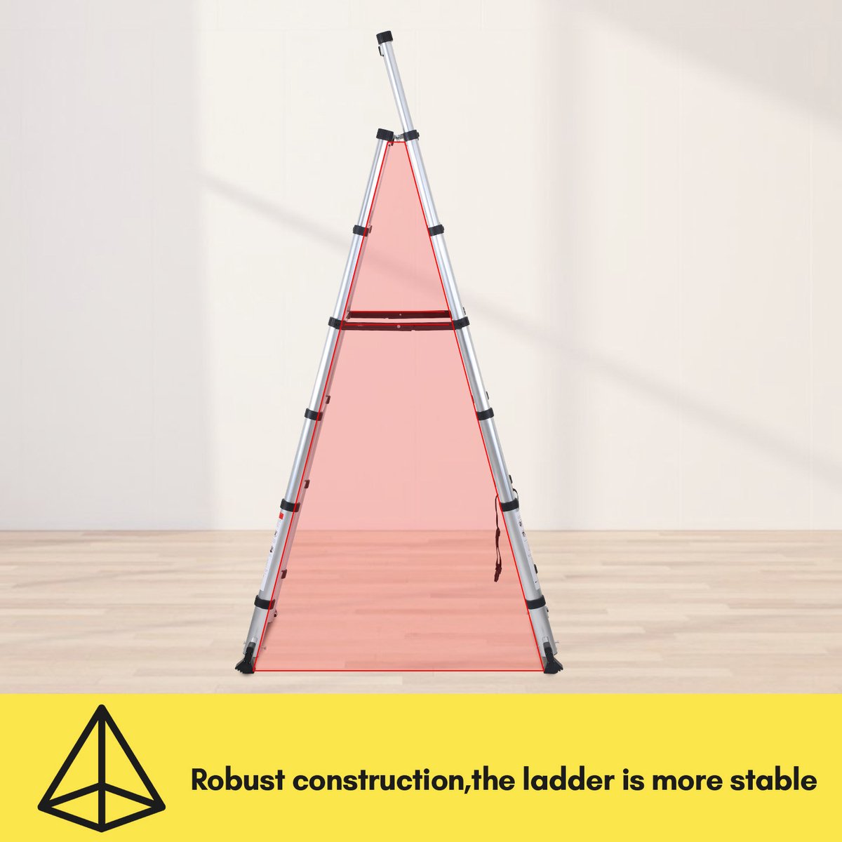 Telescopische Ladder - Telescoopladder - 1,7m+2,0m zilver, Max. Belasting 150 kg, Compact en Draagbaar met Soft Closing Systeem, Geschikt voor Particulier en Professioneel Gebruik, Telescopische Vouwladder – foto 4