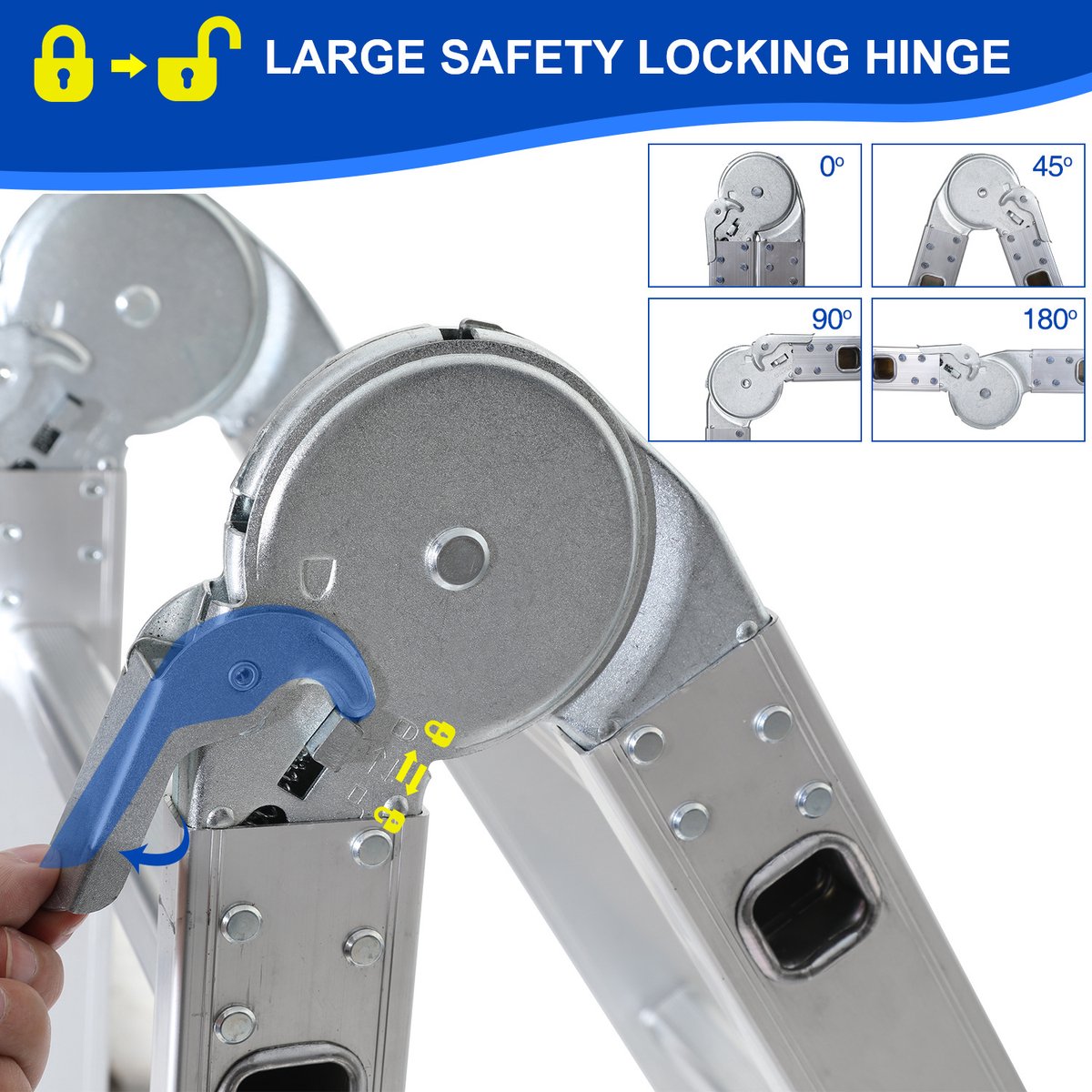 Multifunctionele vouwladder 6 in 1 - 3.6M Vouwladder 4 x 3 treden met platform - Draagvermogen tot 150 kg, Aluminium Ladder, Mobiele Multifunctionele Ladder met Werkplatform, Stelling, Aluminium Rolsteiger, Huishoudladder - Zilver – foto 4