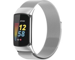 WoniQ Milanees bandje Geschikt voor de Fitbit Charge 5 Bandje & Fitbit Charge 6 Bandje - Zilver - Fitbit Charge 5/6 - Horlogeband - Armband - Polsband