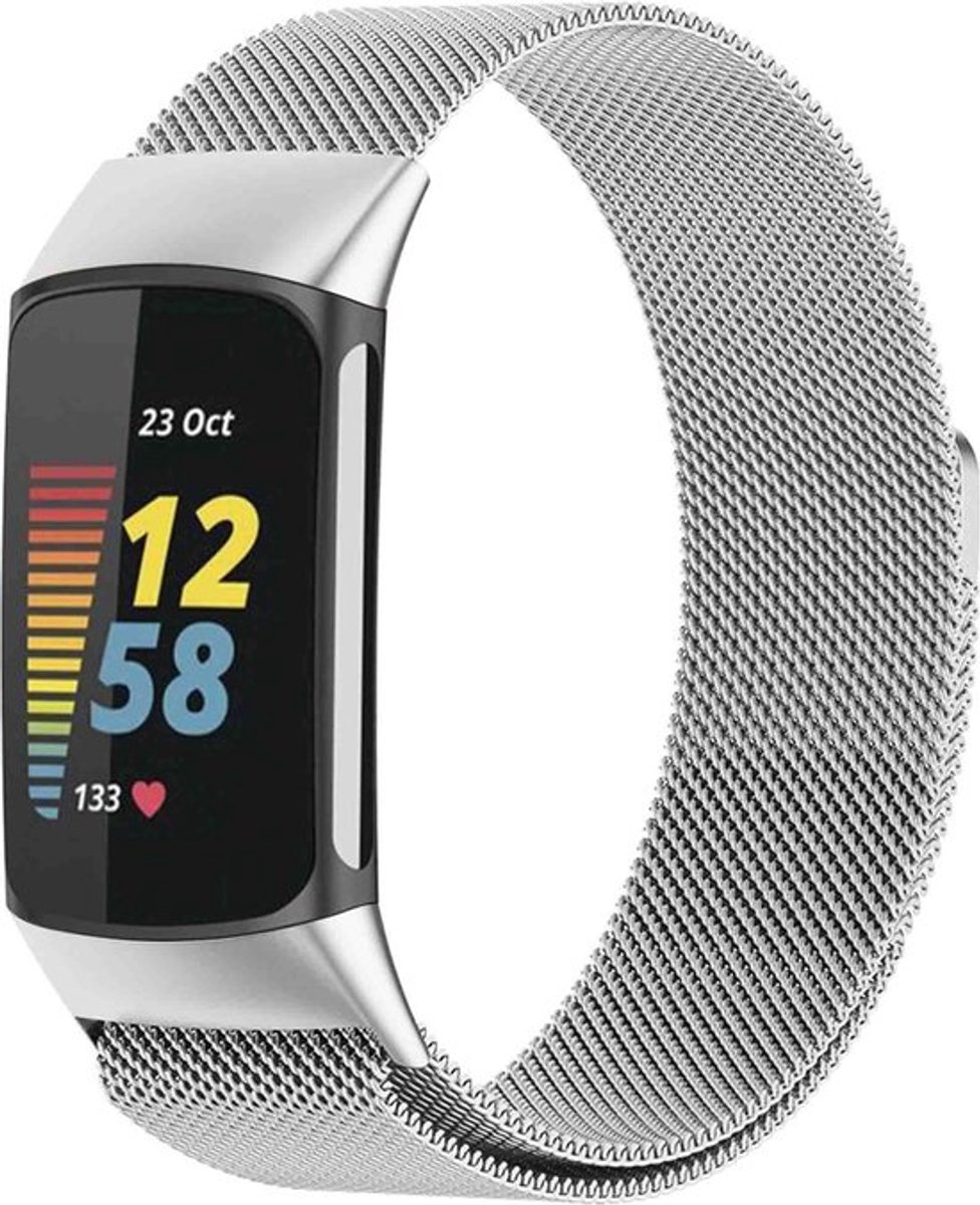 WoniQ Milanees bandje Geschikt voor de Fitbit Charge 5 Bandje & Fitbit Charge 6 Bandje - Zilver - Fitbit Charge 5/6 - Horlogeband - Armband - Polsband