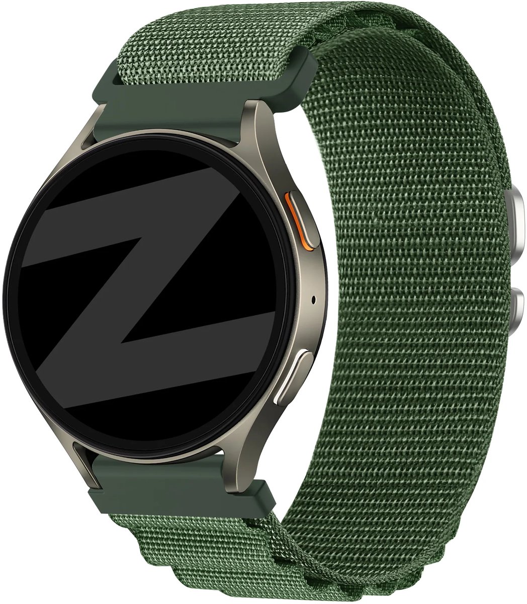 Bandz Universele Alpine Nylon Horlogeband (Army Green) – 20mm – geschikt voor Samsung Galaxy Watch 7/6/5/4/FE/3, Polar Pacer/Unite/Ignite en Amazfit GTS/Bip – Stevig, ademend, comfortabel en duurzaam.