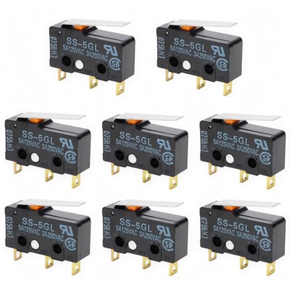Microschakelaar 5 A, 250 V | Eindschakelaar met 3-polige scharnierhendel | Momentane Actuator met Drukknop