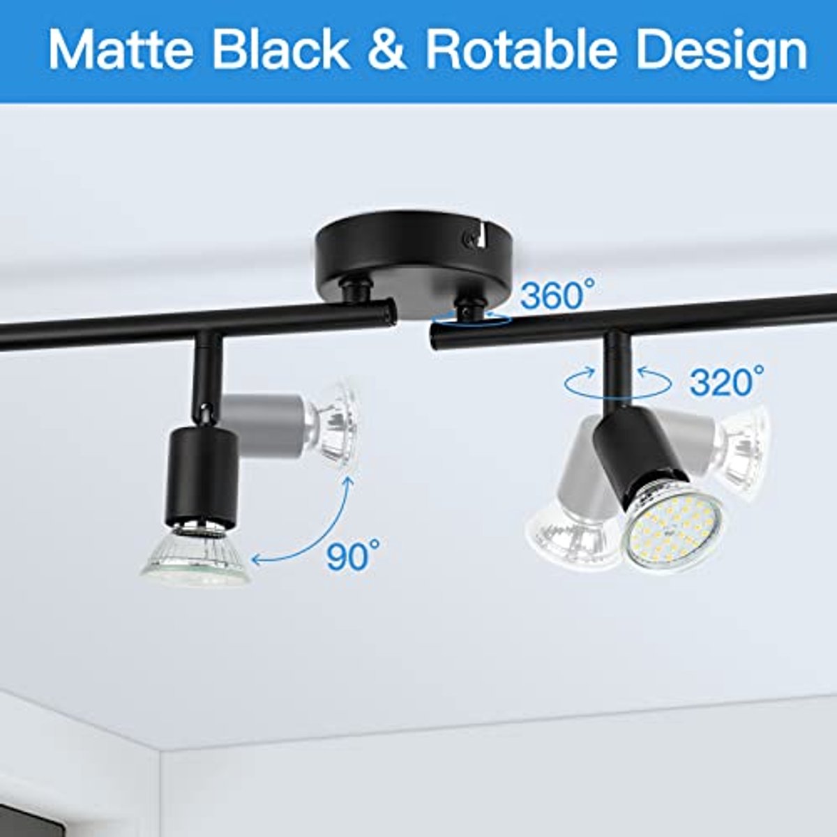 Moderne Zwenkbare Plafondspot LED Verlichting 4x5W GU10 - Koud Wit 6000K - Mat Zwart Keukenlamp