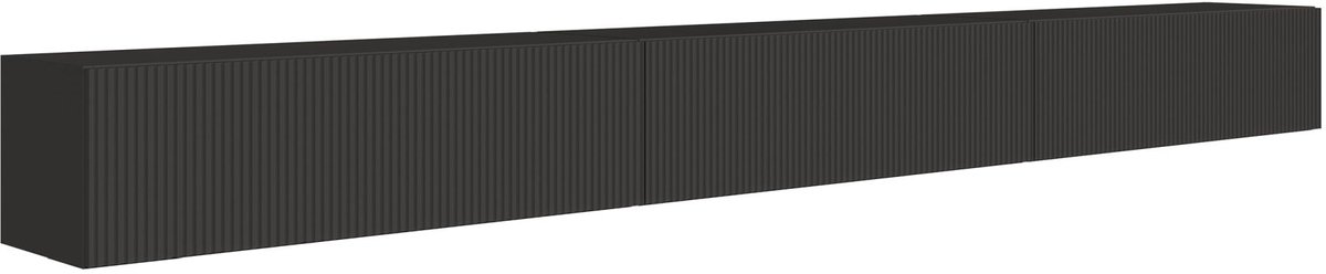 Selsey Veldio – Hangend TV-meubel met geribbelde fronten, 300 cm, zwart