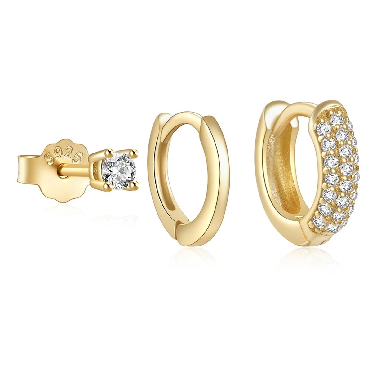 Ovaal Oorbellen Set Zirkonia Stenen - 18K Verguld Dames Oorbellen - 925 Sterling Zilver - Dames Sieraden