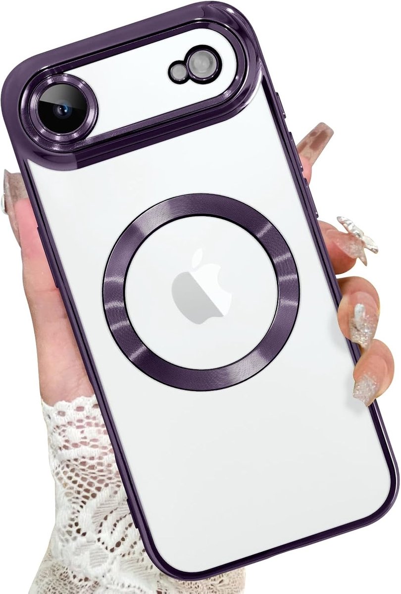 Magsafe Hoesje Geschikt voor iPhone Air hoesje Transparant / Paars - Lens beschermer – backcover