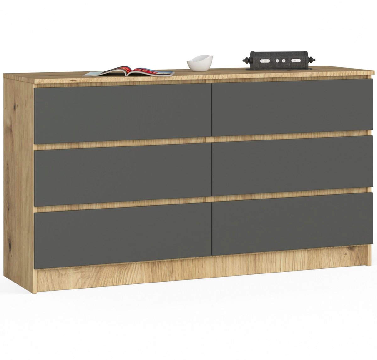 Akord Ladekast K140 met 6 Lades / AKORD Furniture Factory / Artisan Eik - Grafietgrijs / 138 x 77 x 40 cm