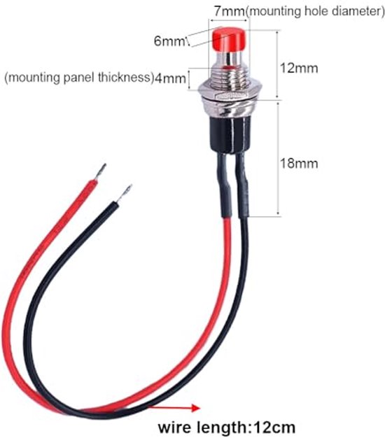 Minidrukknoppen Set van 12 - 7mm Voorbekabelde Momentary Drukknoppen 3V-230V — afbeelding 5