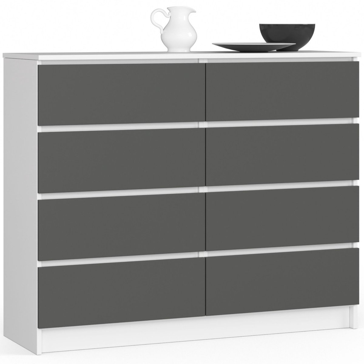 Akord Ladekast K120 met 8 Lades / AKORD Furniture Factory / Wit - Grafietgrijs / 120 x 99 x 40 cm