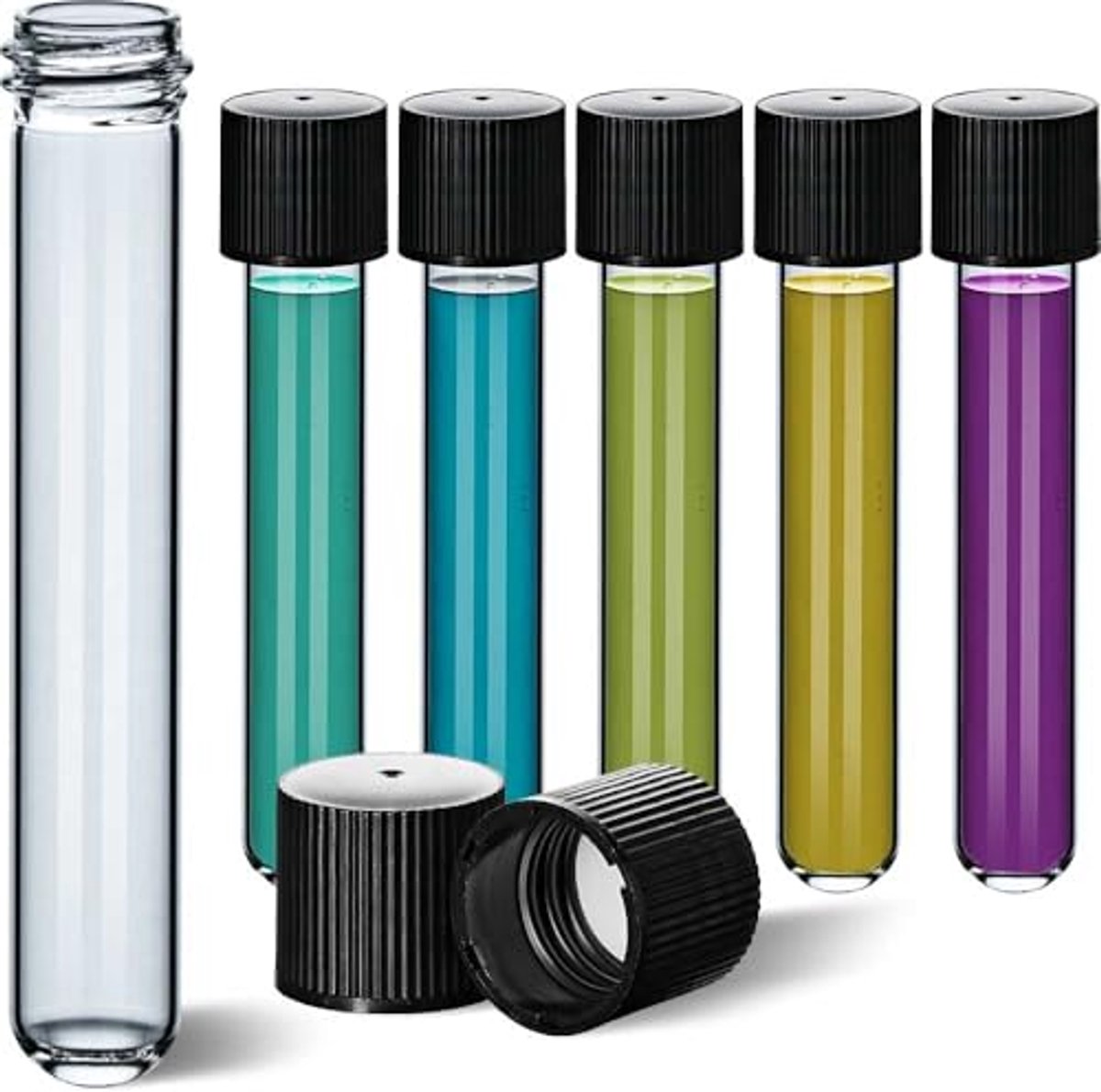 Glazen Reageerbuizen Set met Schroefsluiting - 25 Stuks, 100 x Ø 16 mm, Zwart