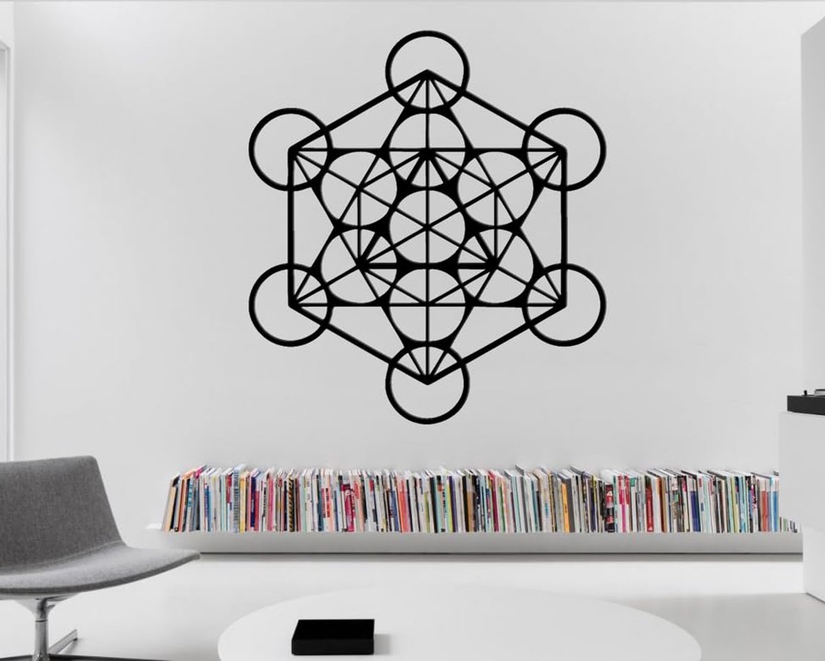 Houten muurkunst met heilige geometrie zeshoek - meditatie en chakra decoratie voor yoga en spirituele ruimtes