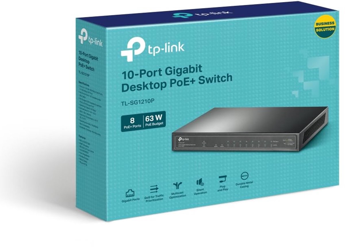 10 Poorts Gigabit PoE+ Switch met 8 PoE+ Poorten en 1 SFP Slot