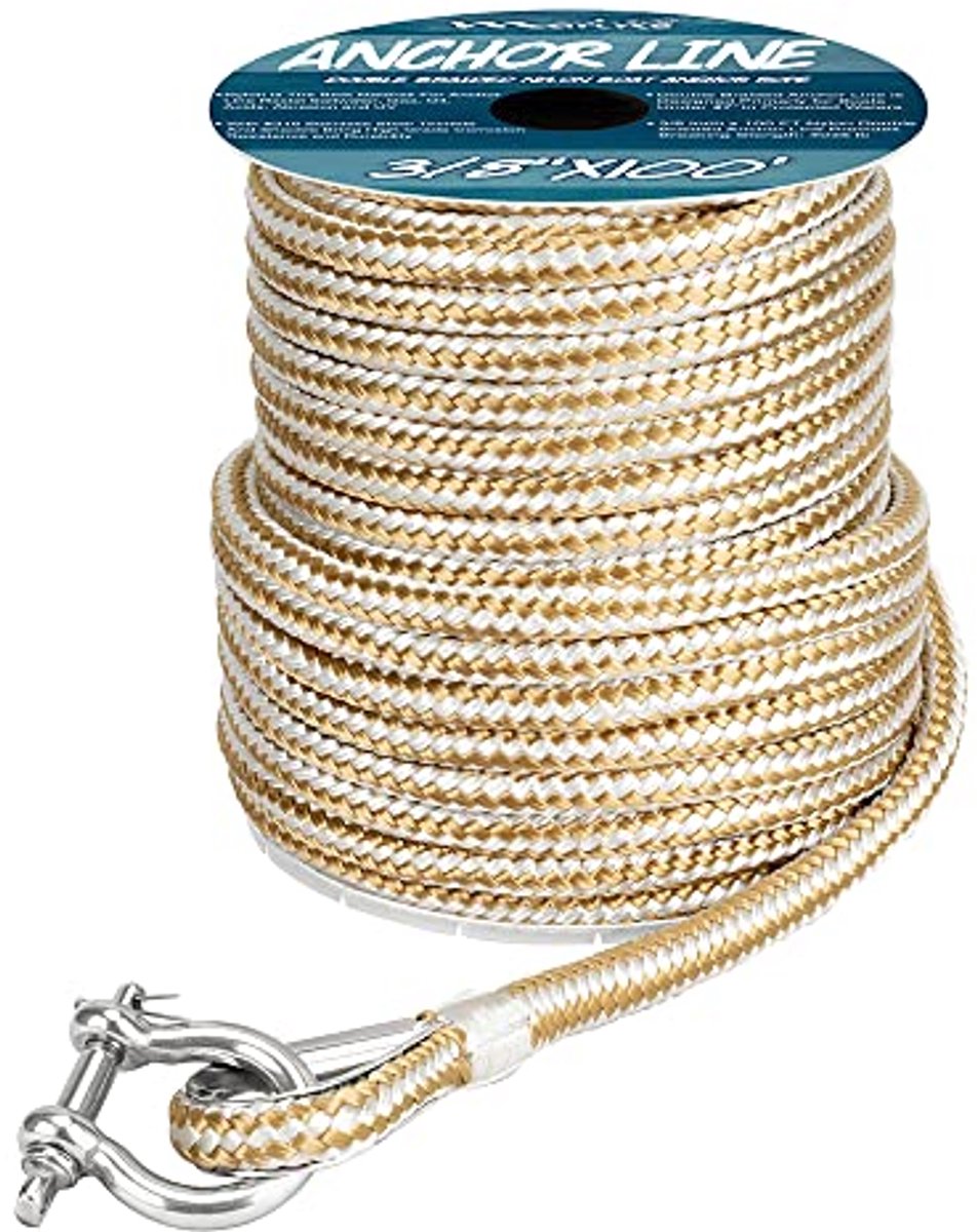 Dubbel Gevlochten Nylon Ankerlijn 3/8 Inch 100FT 150FT Goud/Wit
