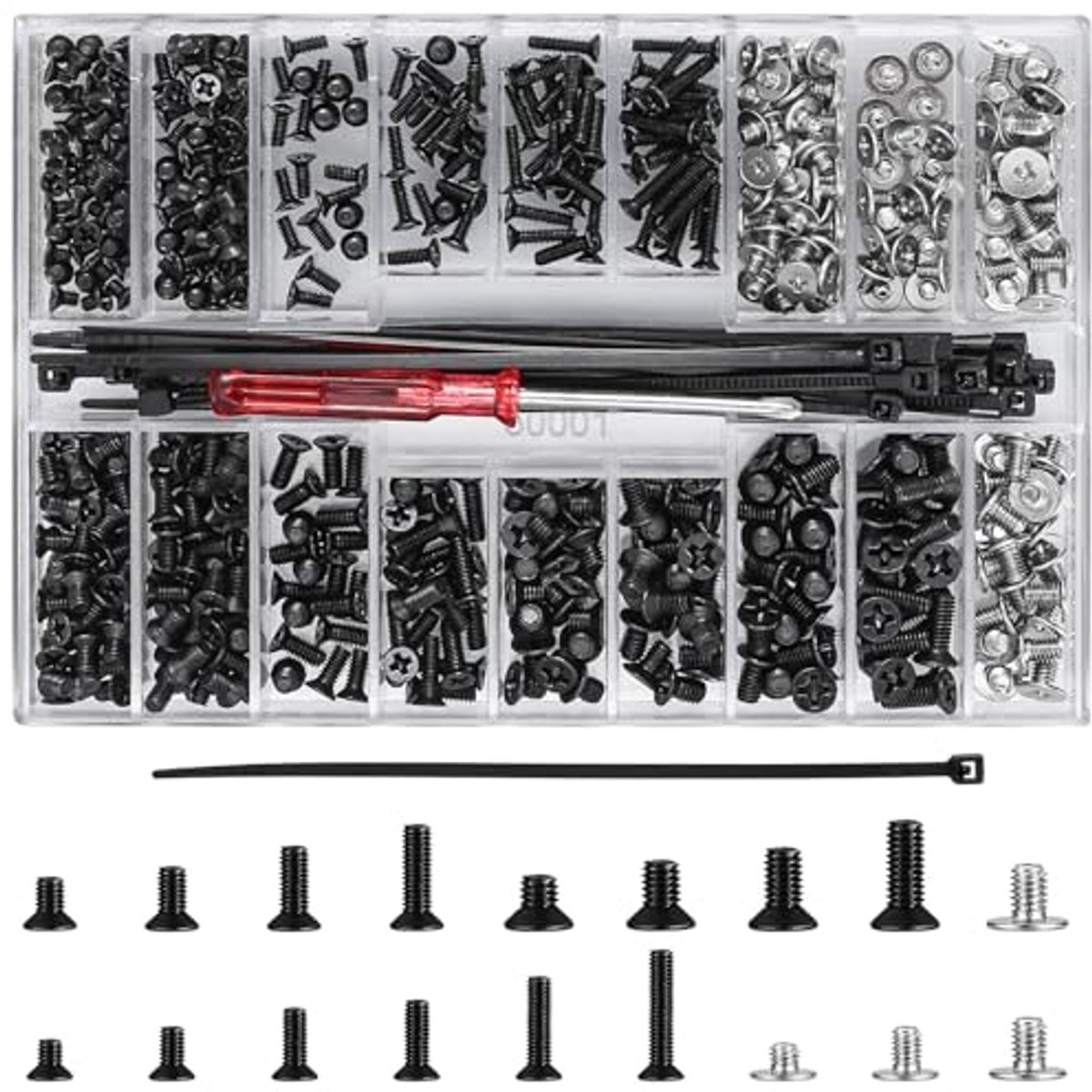 531-delige universele schroevenset voor laptops en PC's - Inclusief kabelbinders en schroevendraaier