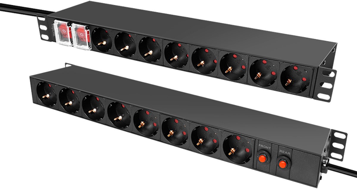 LogiLink 19' stopcontactenlijst 16-voudig, overspanningsbescherming, zwart