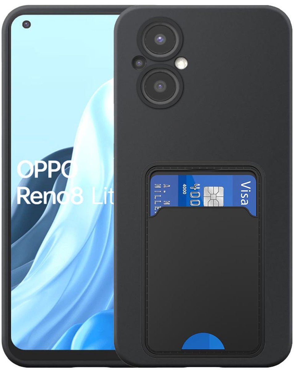 Geschikt voor Oppo A96 5G / Reno 7Z / Reno 8Z / Reno 8 Lite Telefoonhoesje met TPU Pasjeshouder - Flexible Back Cover Case Siliconen TPU with Cardslot - Zwart - Smartphonica geschikt voor Oppo A96 5G