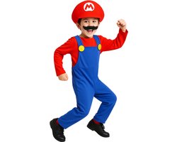 Joya Kids® Loodgieter Verkleedpak Kind | Inclusief Pet & Snor | Super Verkleedkleding voor Jongens & Meisjes | Stretch Jumpsuit Carnaval & Halloween | Maat M