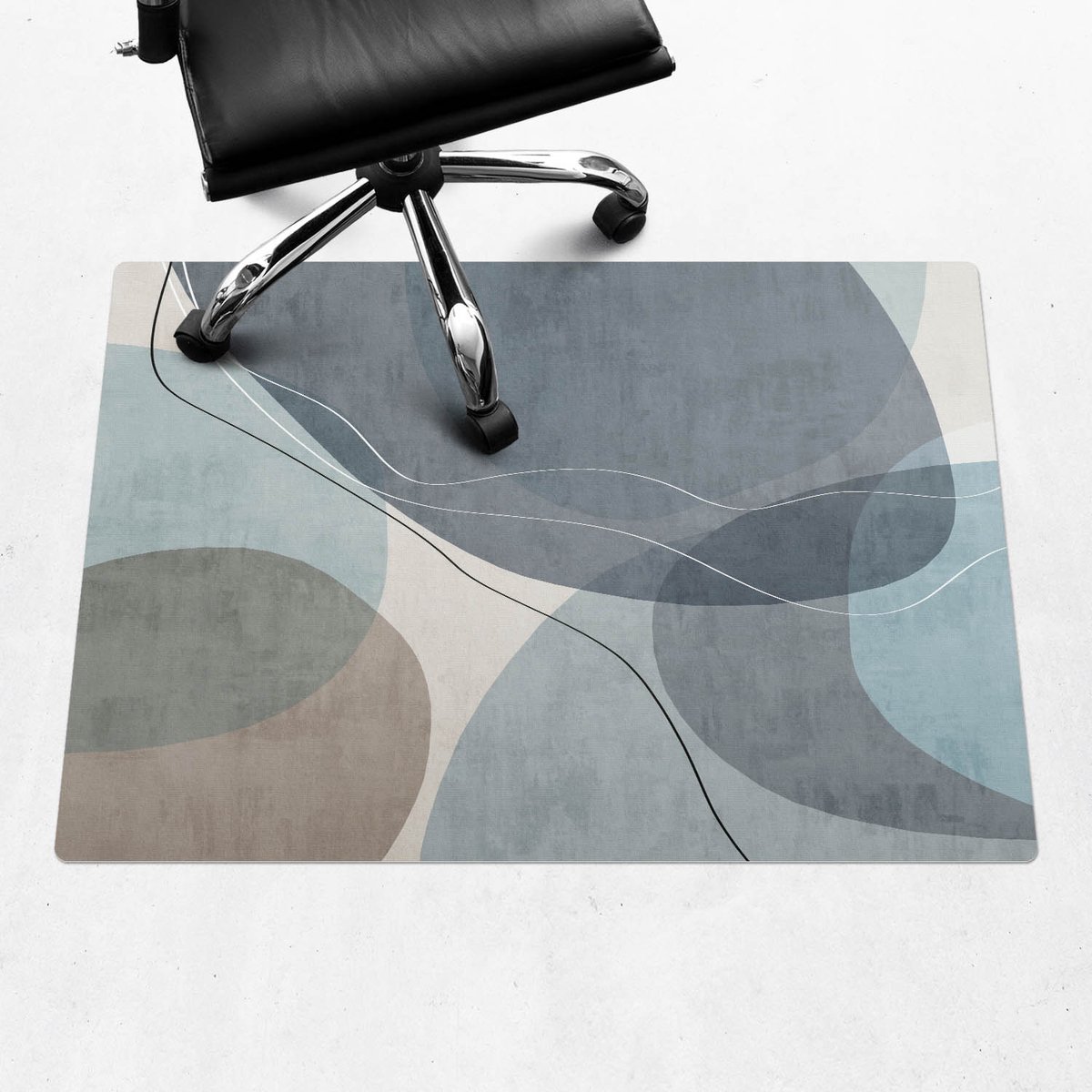 Wallfluent - Vloerbeschermer Abstracte Golven - 100x70 cm - Blauw Vloerbeschermer Bureaustoel - Rechthoekig - Vloerbeschermer Tapijt-Stoel Mat-Kantoordecoraties - Boho-patroon