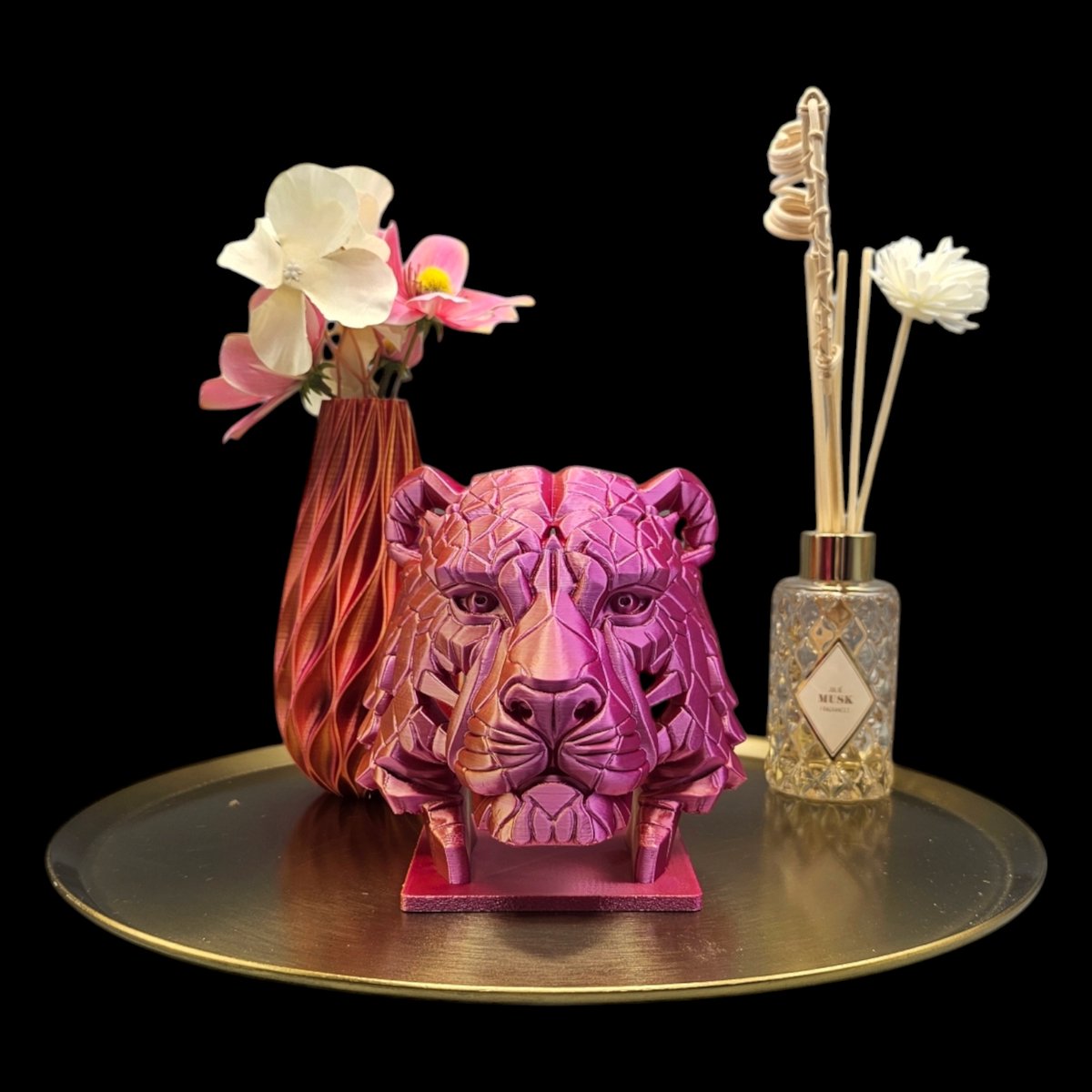 Layerzz - 3D geprinte Tijger kop - eyecatcher - uniek - kleur - interieur - trend - Goud paars roze