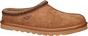 Bruine suède pantoffel van Skechers met een versierde rand en rubberen zool.