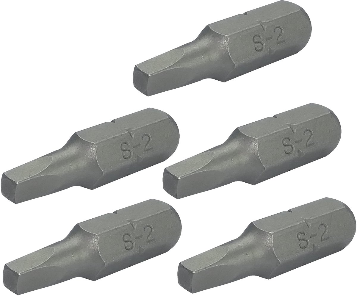 C50090 - Set van 5 - Vierkante schroefbit - 1/4 inch (6,3 mm) SQ2 - 2,8 x 25 mm - Van S2 staal - DIN 3126