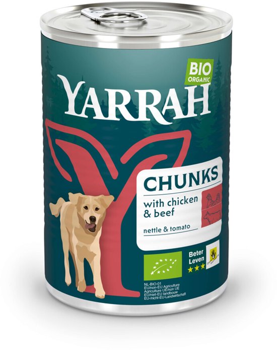 Yarrah Dog Blik Brokjes Vlees In Saus - Rund - Hondenvoer - 12 x 405 g