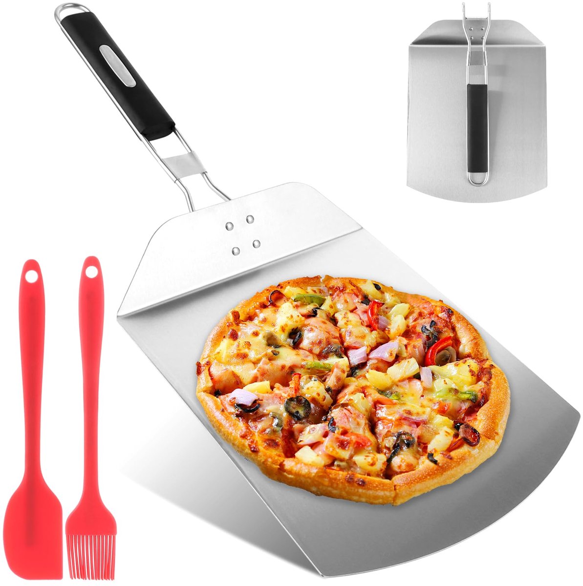 Ibenzoa® Roestvrijstalen pizzaschep met inklapbare handgreep voor pizza en brood